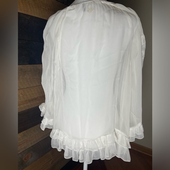 Anthropologie Akemi and Kin Embroidered White Sheer Blouse M - Picture 3 of 7